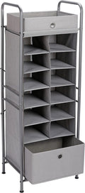 Grey 12 Cubby Vertical Shoe Rack Organizer with Drawer P5202