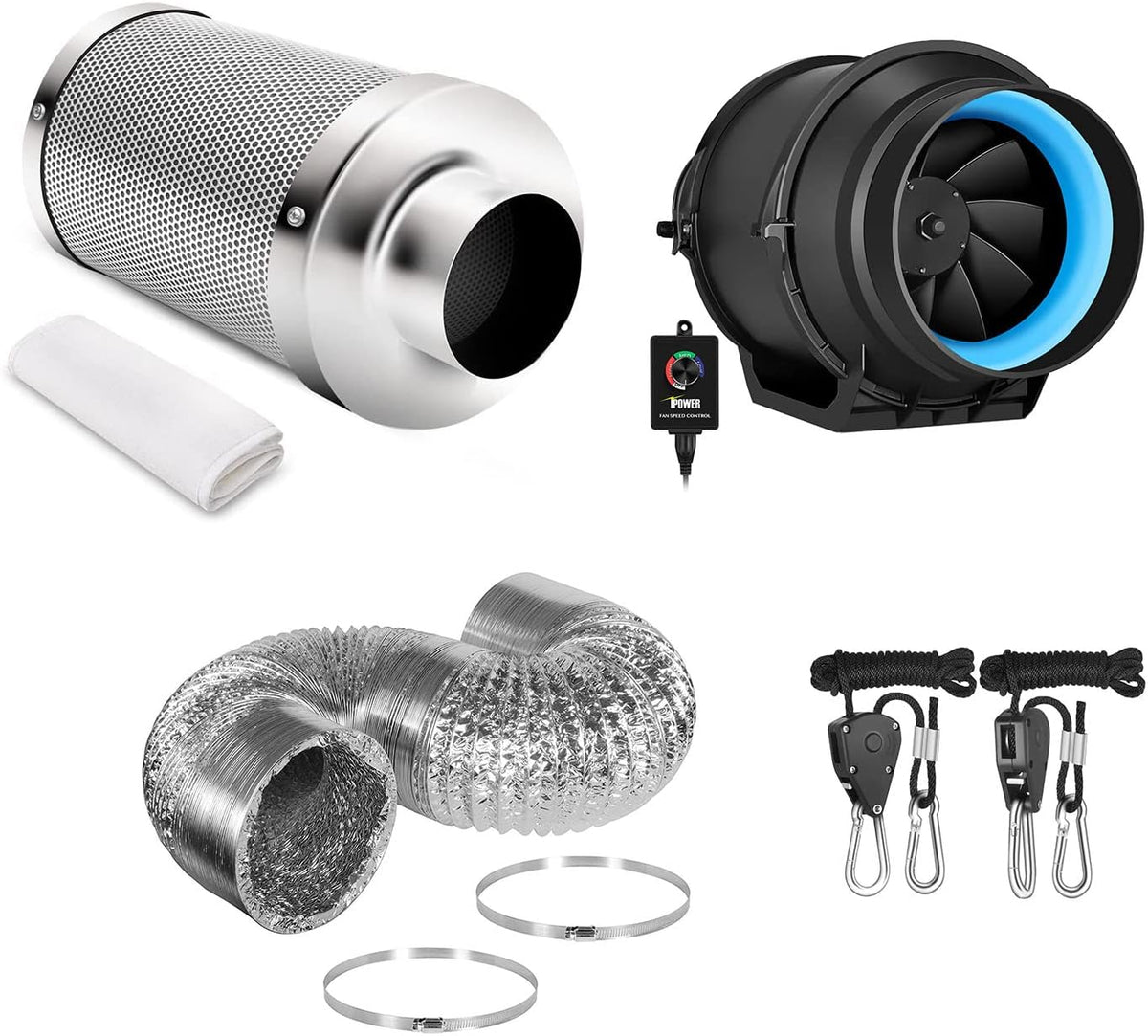 6 Inch 294 CFM Inline Fan with Carbon Filter and Ducting E8021