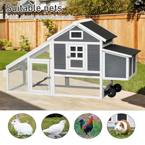 Chicken Coop with Run & Wheels, Two-Tier Large Chicken Duck House Rabbit Hutch Poultry Cage with Nesting Box and Side Door A6884