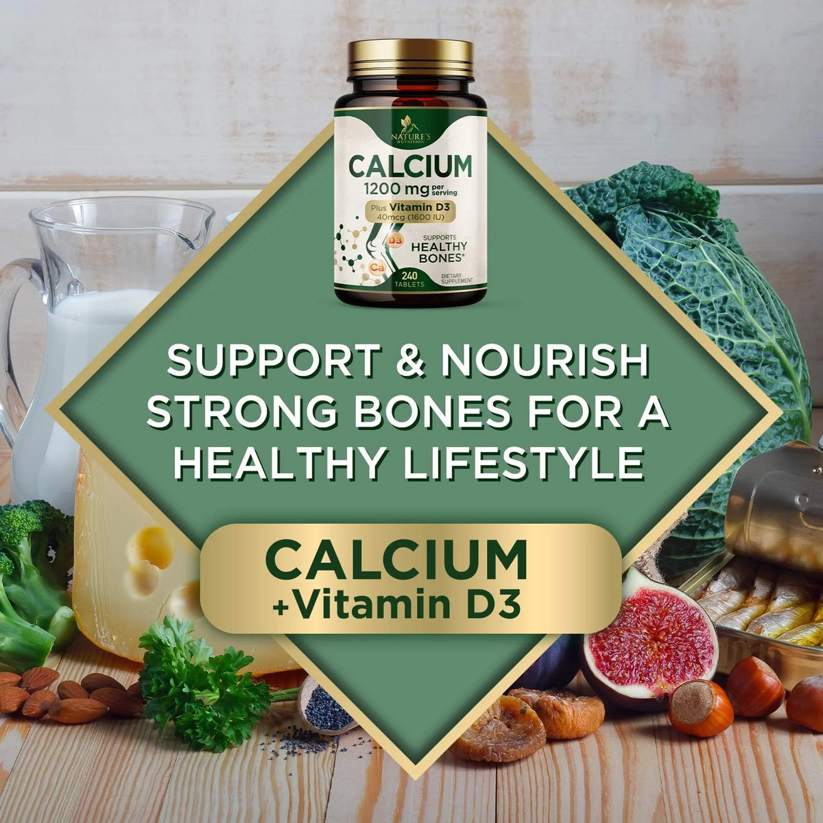 240 Tablets Calcium 1200 mg with Vitamin D3 Dietary Supplement A231944
