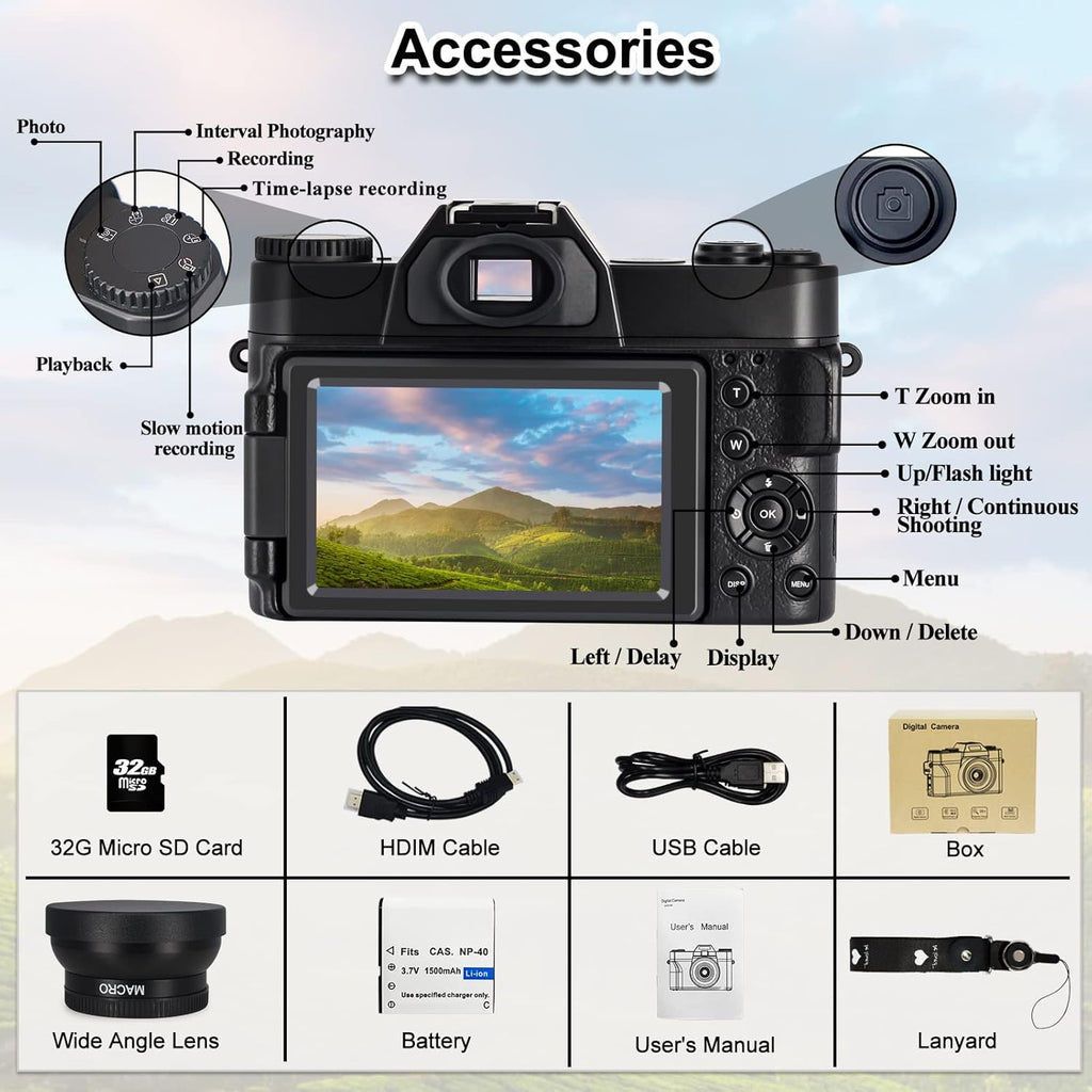 48MP 4K Digital Camera with WiFi and 3.0 Inch Flip Screen V13460