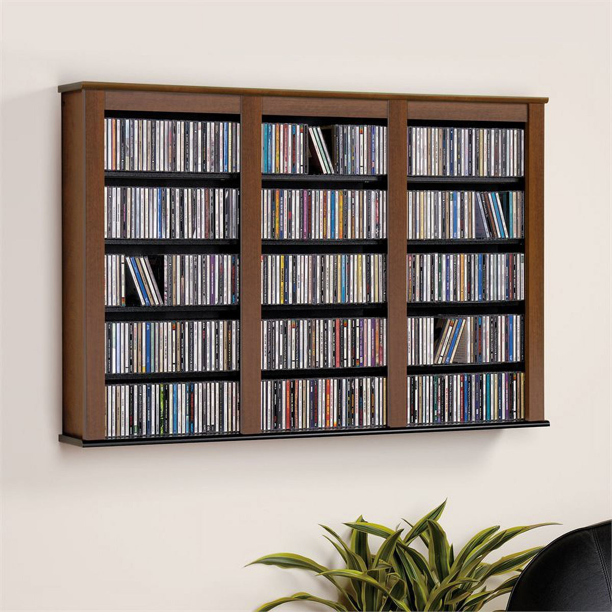 Triple Floating Media Wall Storage in Cherry and Black Y65183