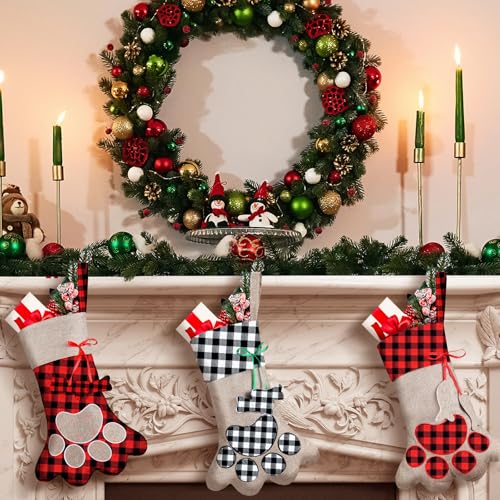 3 Pieces Pet Christmas Stockings Paw Pattern X226661