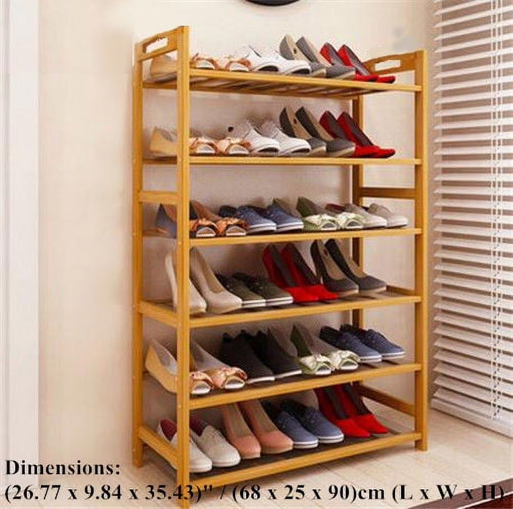 6 Tier Natural Wood Bamboo Shoe Rack D592