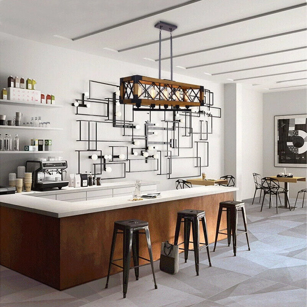 5-Lights Wooden Rectangle Pendant Light Fixture M1595
