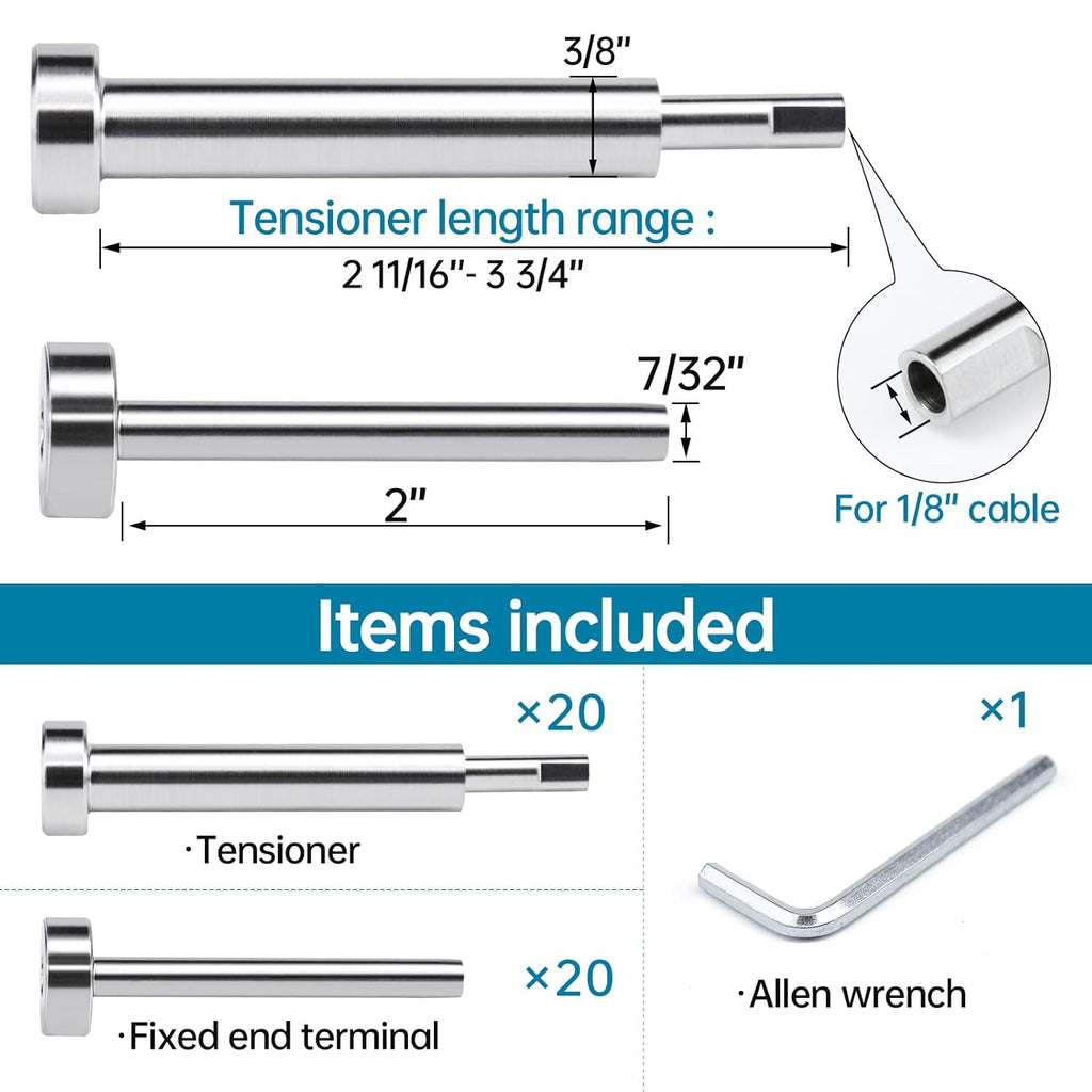 Invisible Cable Railing Kit 1/8" Swage Tensioner T316 Stainless Steel Z444517