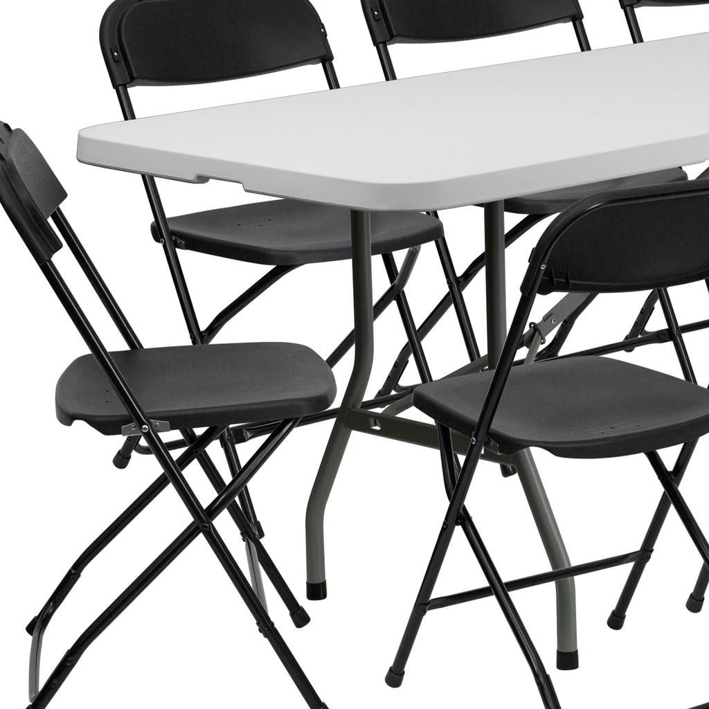 8' Bi-Fold Granite White Plastic Folding Table Set with 10 Folding Chairs F363722