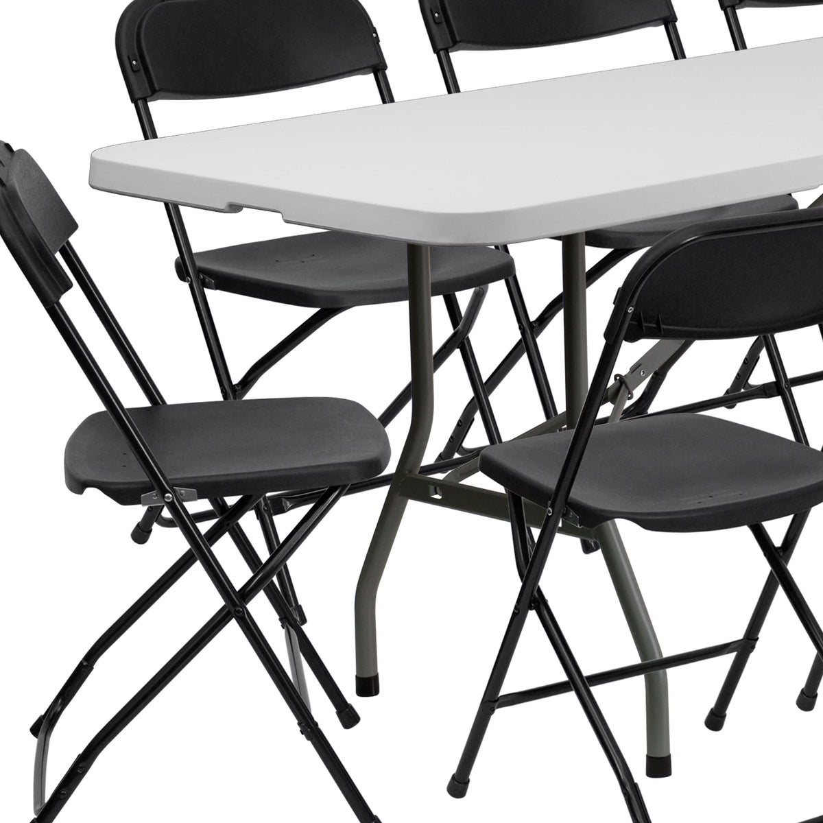 8' Bi-Fold Granite White Plastic Folding Table Set with 10 Folding Chairs F363722