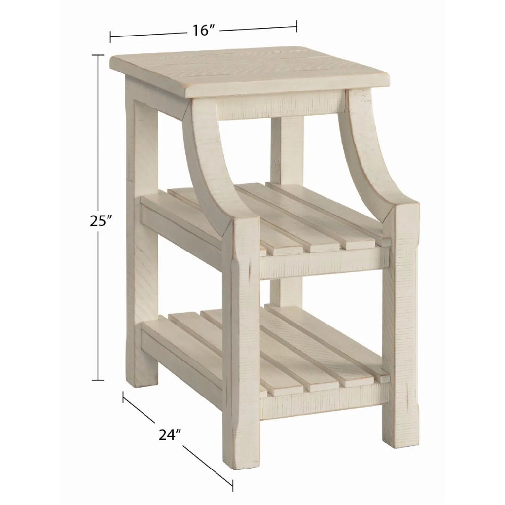 Antique White Solid Wood Chairside Table with Power A374835