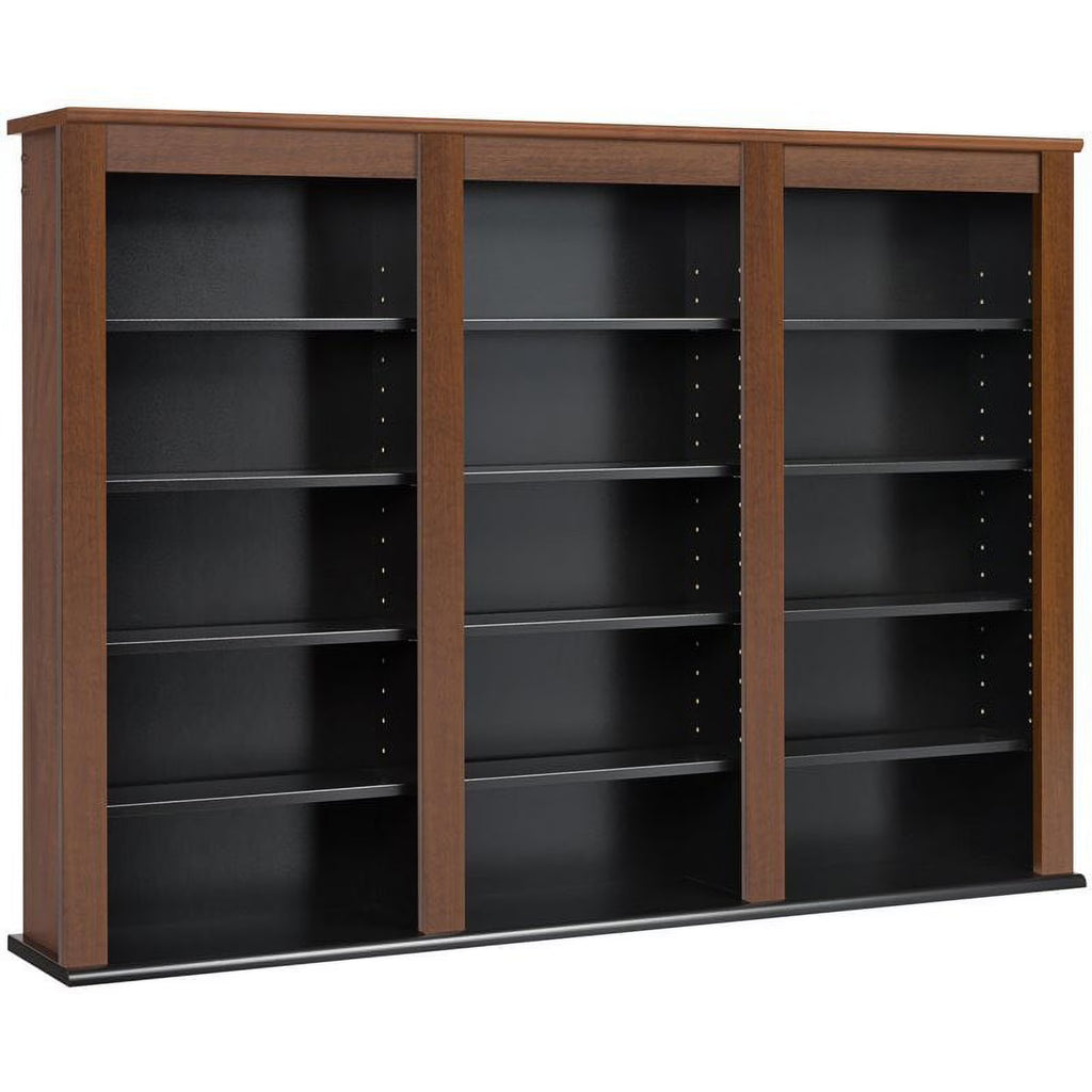 Triple Floating Media Wall Storage in Cherry and Black Y65183
