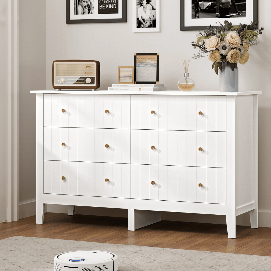 White 6 Drawer Wood Dresser R649