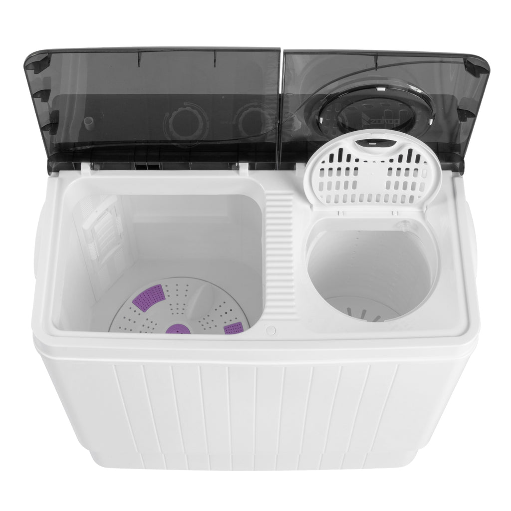 Semi-automatic Twin Tub Washing Machine with Built-in Drain Pump, 26Lbs, White&Black R77438
