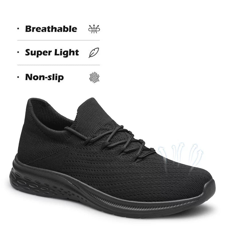 All Black Lightweight Breathable Non Slip Slip On Walking Shoes T907