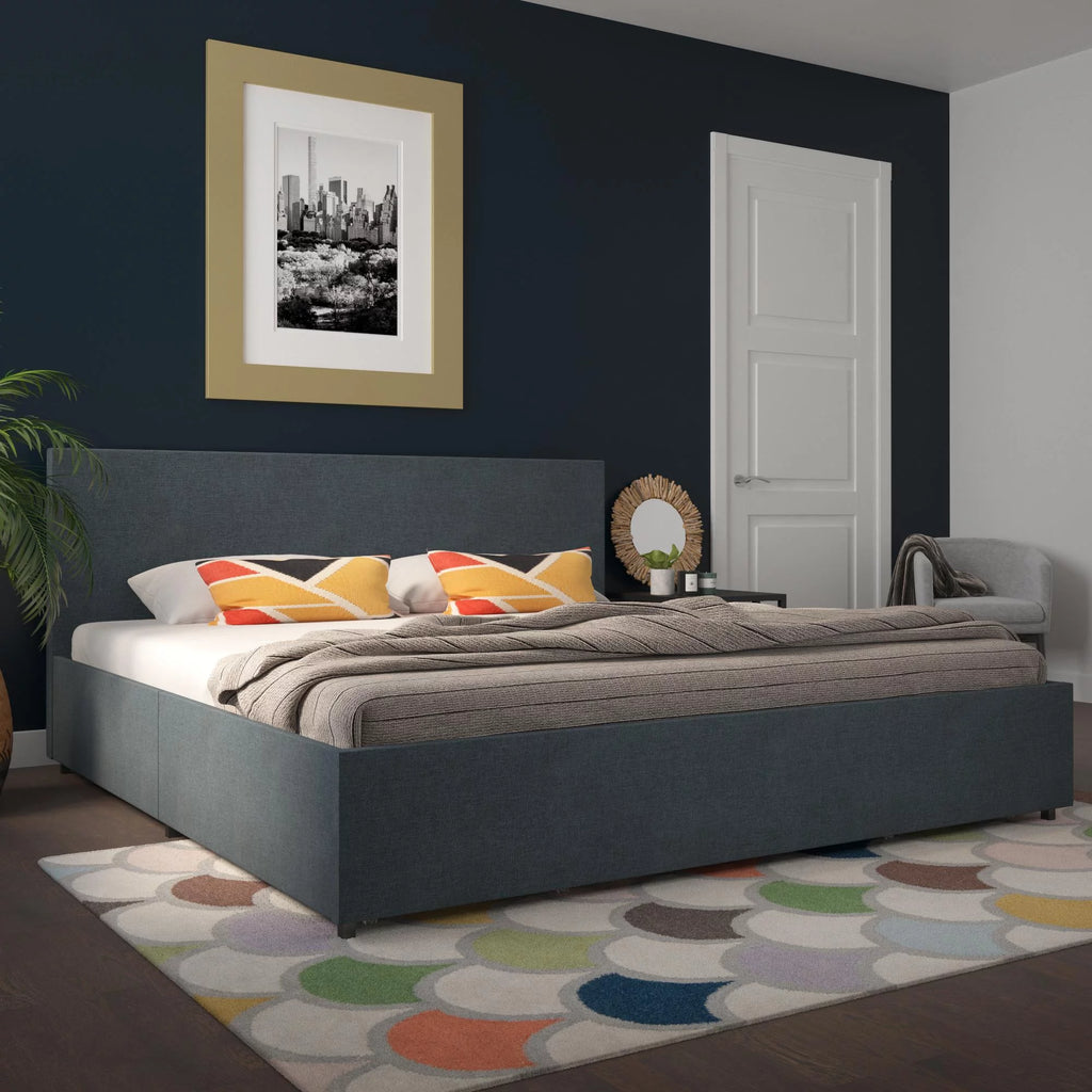 Dark Grey Linen Upholstered Storage Bed Frame P773