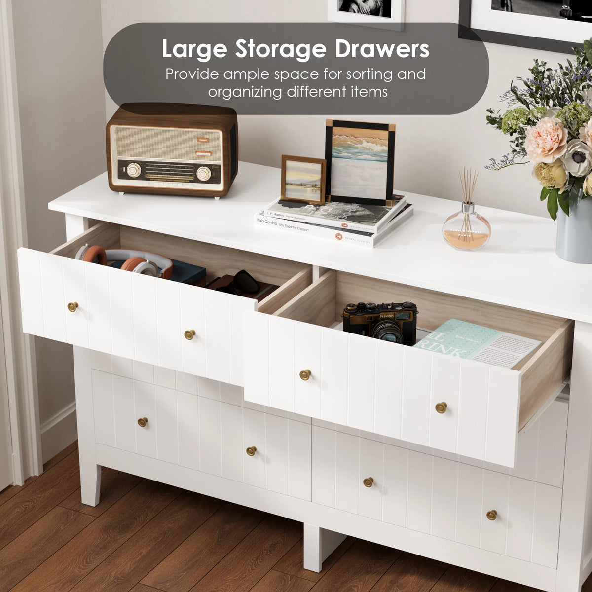 White 6 Drawer Wood Dresser R649