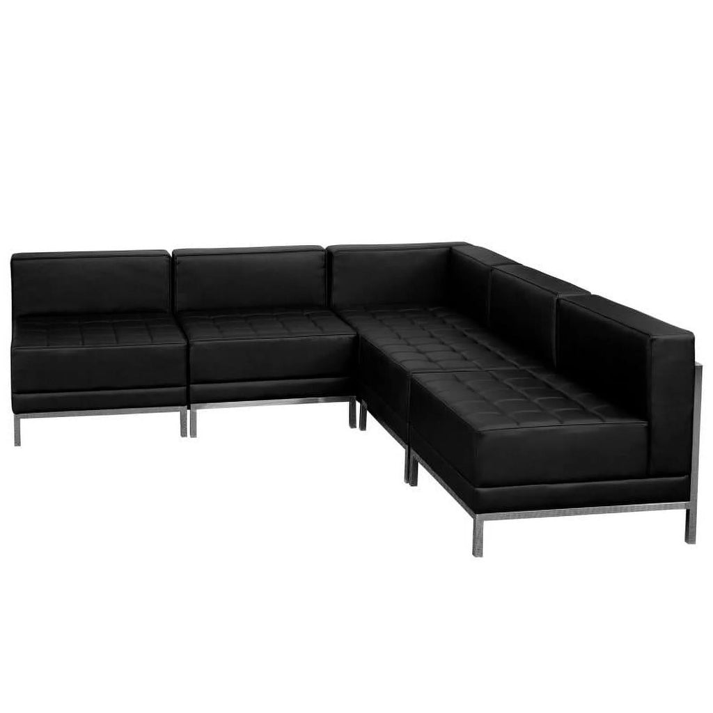 Black LeatherSoft 5 Pieces Sectional Y201111