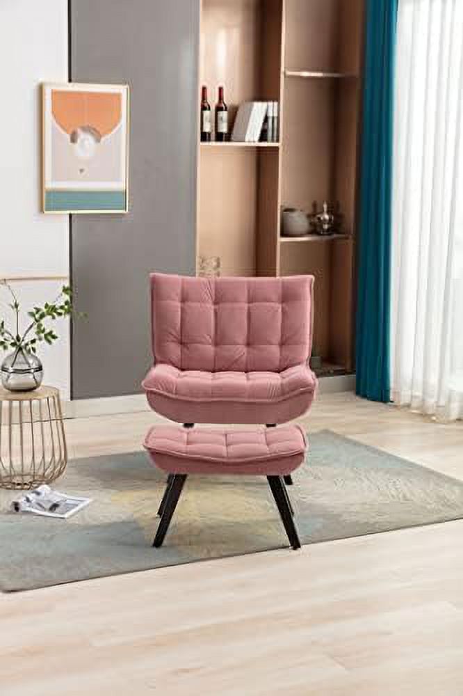Pink Velvet Accent Chair with Ottoman M734