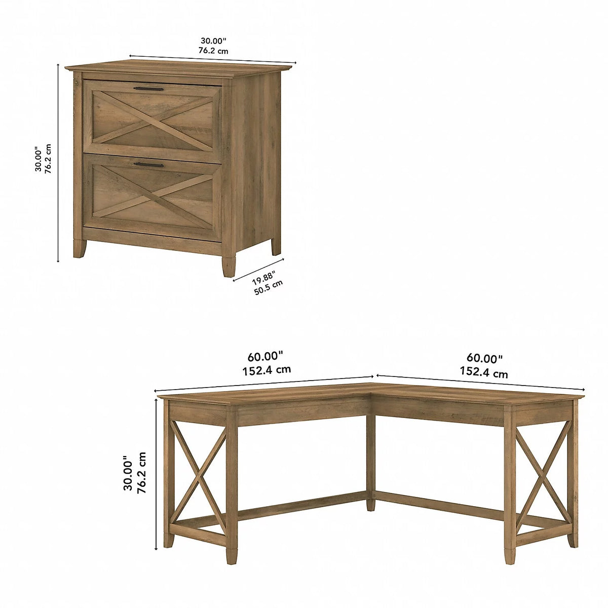 L Desk with Lateral File Cabinet in Reclaimed Pine Engineered Wood S2696