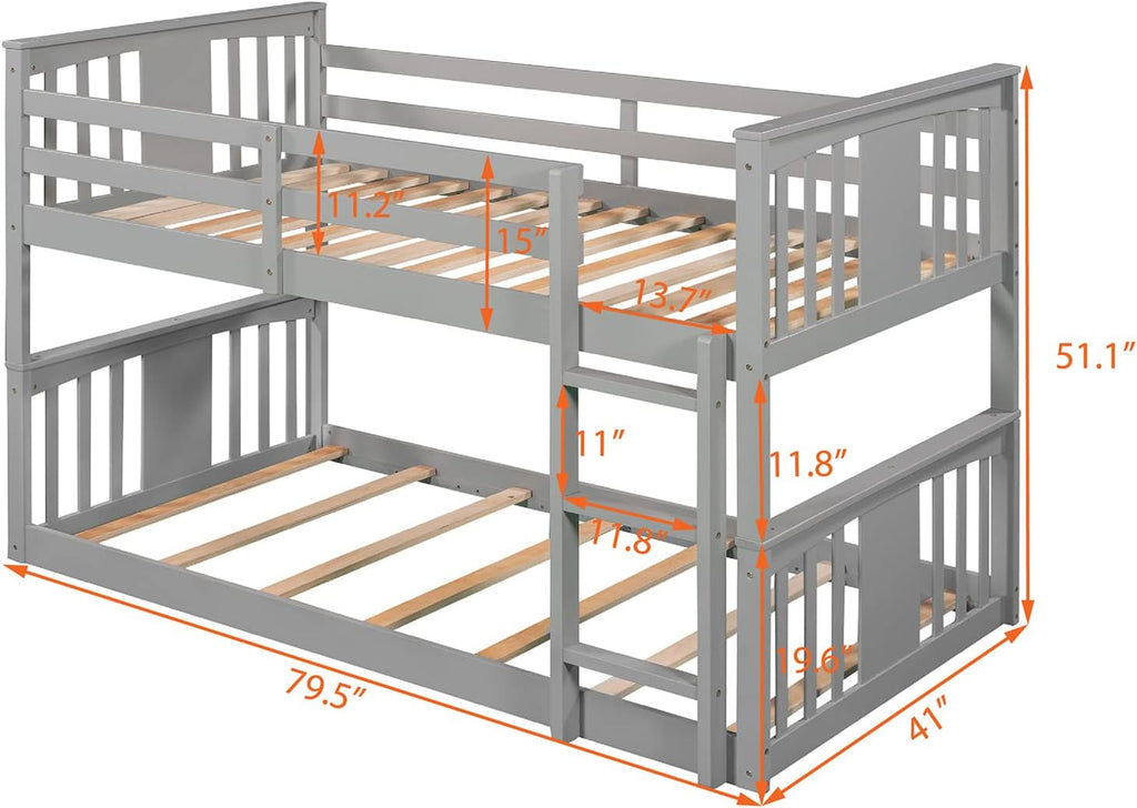 Gray Twin over Twin Wood Bunk Bed Frame C676