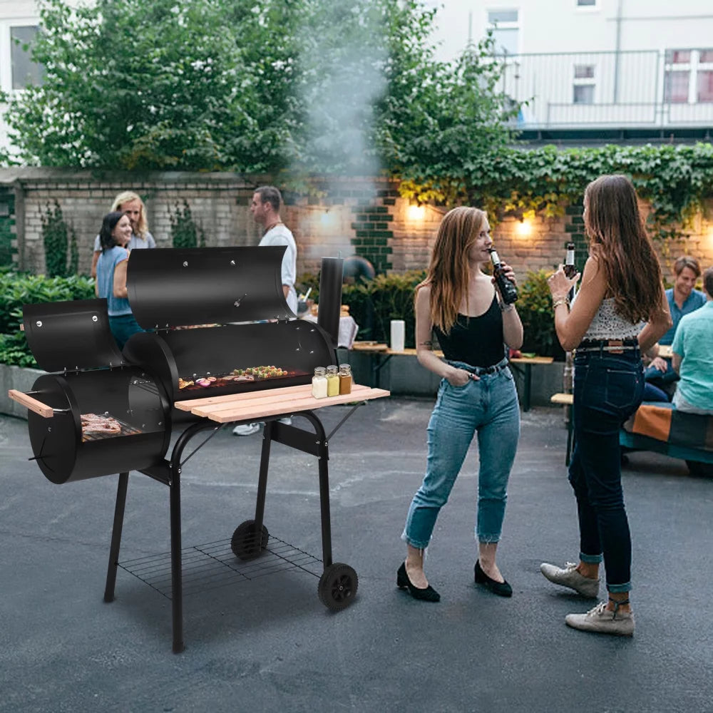 Charcoal BBQ Grill with Wheels and Storage Holder, 28 Inch G592755