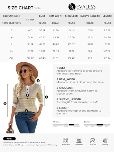 Long Sleeve Striped Button Up Tunic Shirts Loose Fit Henley Tee Blouses T9190