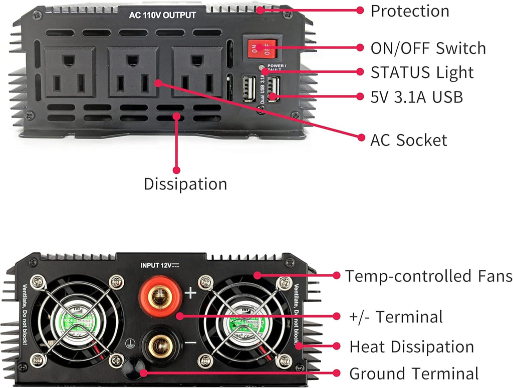 1500W Power Inverter 12v to 110v Modified Sine Wave M4708