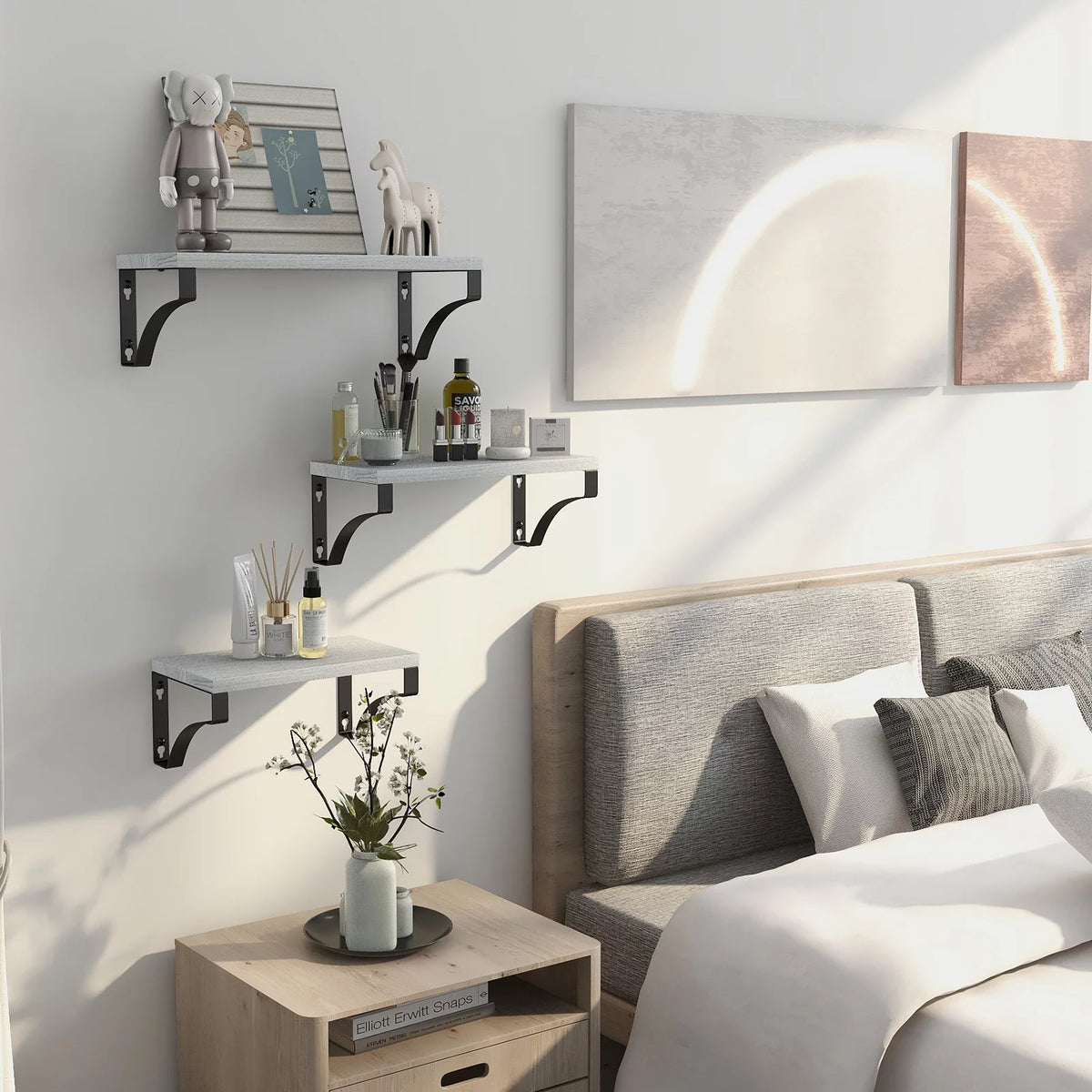 Set of 3 Wall Mounted Wood Rustic Floating Shelves K752035