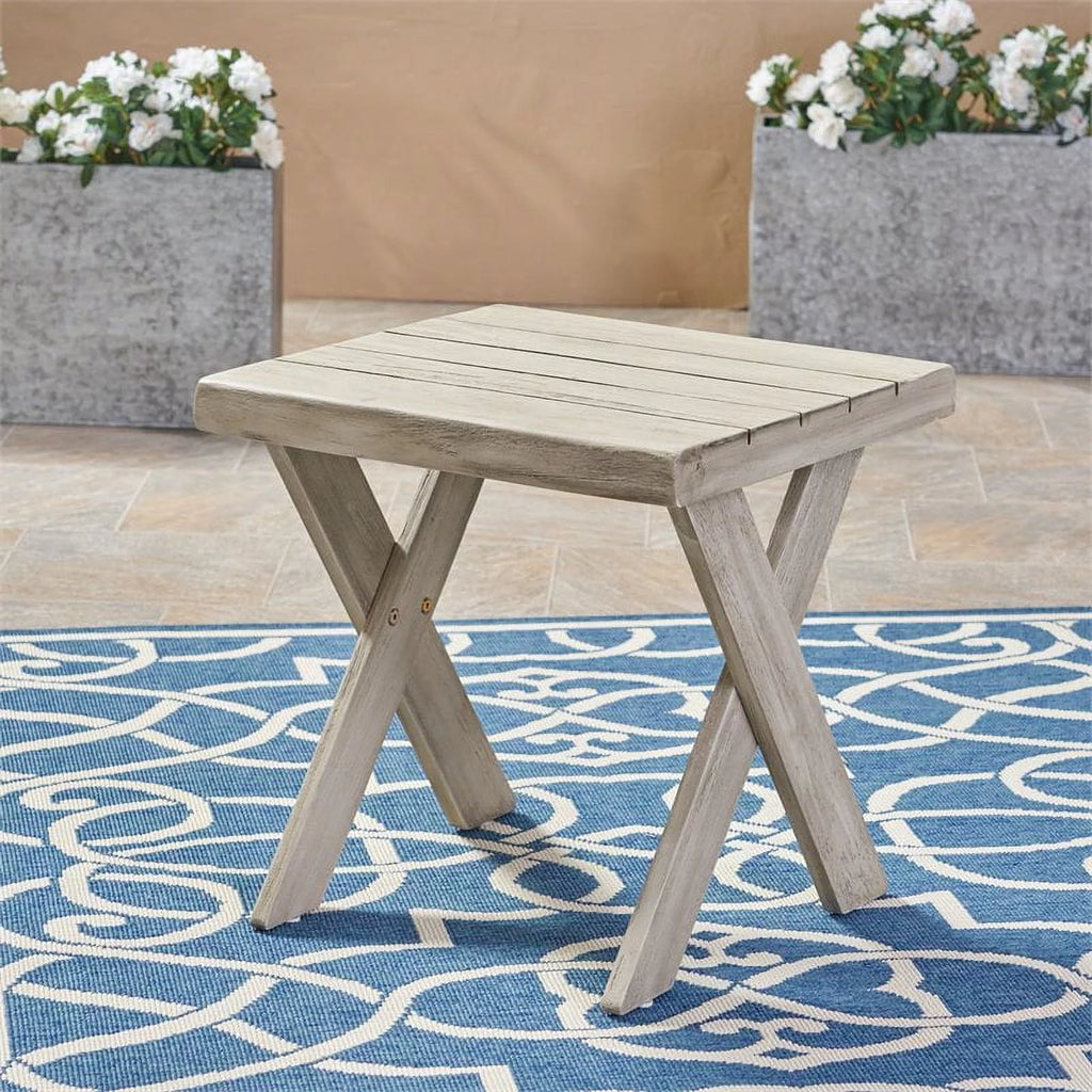 Light Gray Acacia Wood Outdoor Side Table U3165