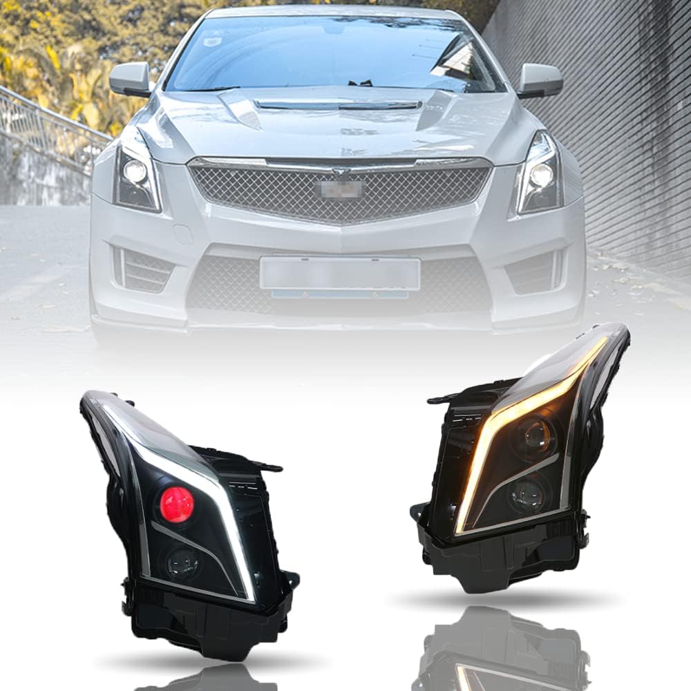 LED Headlights Assembly with Red Demon Eyes and Sequential Turn Signal Y144