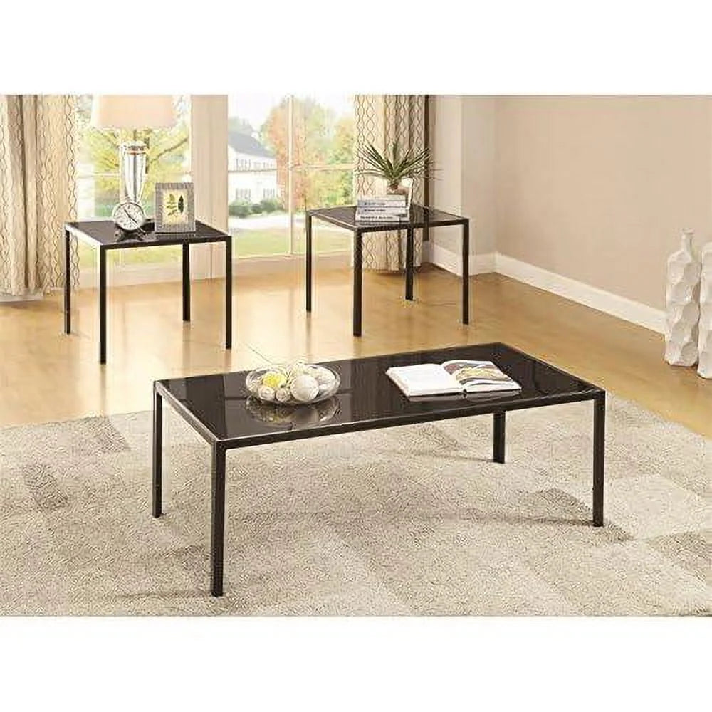 Black 3 Piece Glass Top Coffee Table Set M746544
