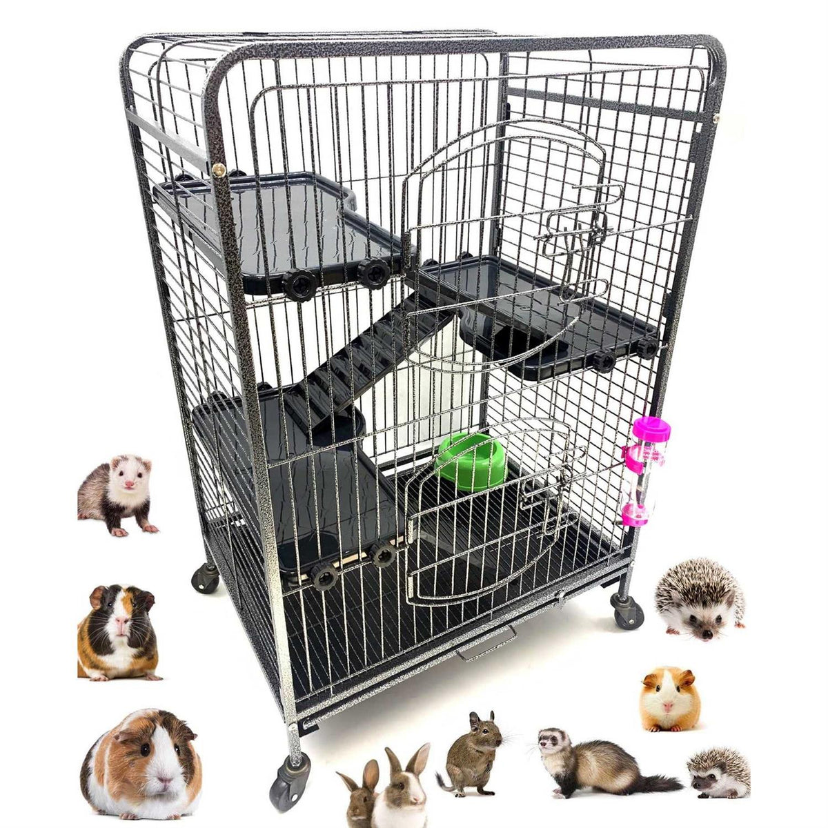 37 inch 4-Solid Tiers Metal Guinea Pig Cage with Solid Platforms and Ladders J656895