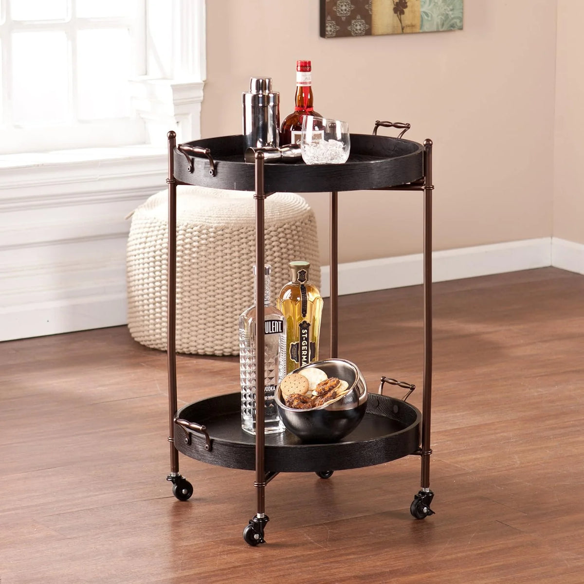 Black Two-Tier Round Butler Table M278569