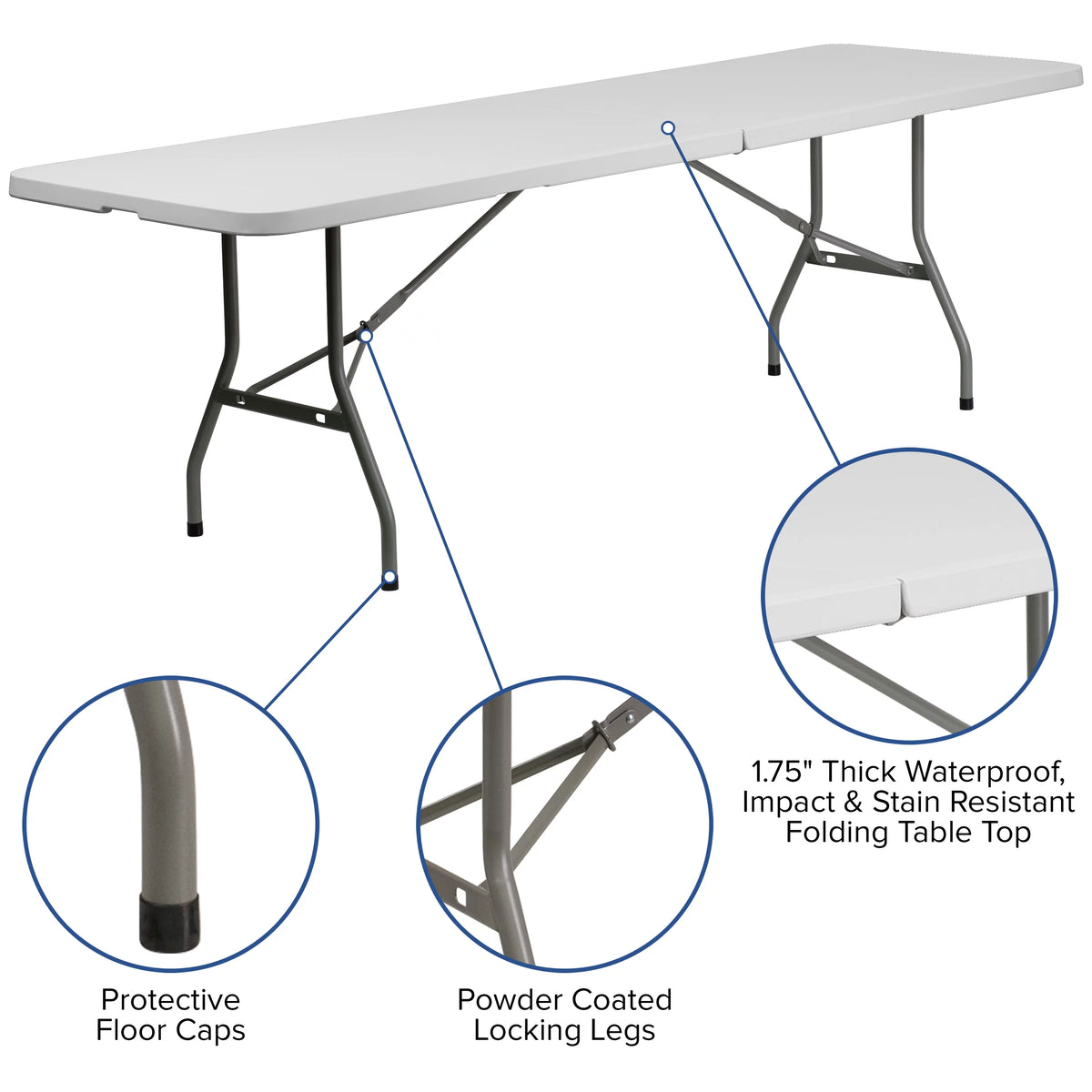 8' Bi-Fold Granite White Plastic Folding Table Set with 10 Folding Chairs F363722