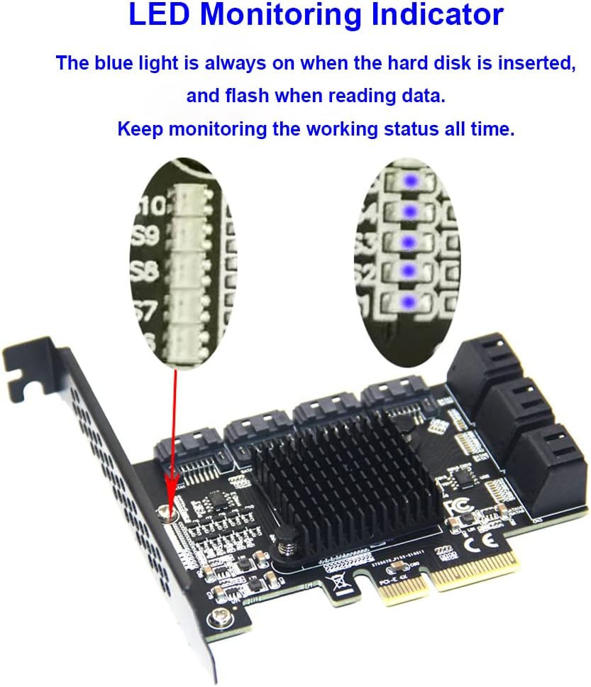 PCIe x4 to SATA 3.0 6Gbps Expansion Card with 10 SATA Cables and Low Profile Bracket K114