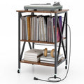 Rustic Brown Record Player Stand with Record Storage M865