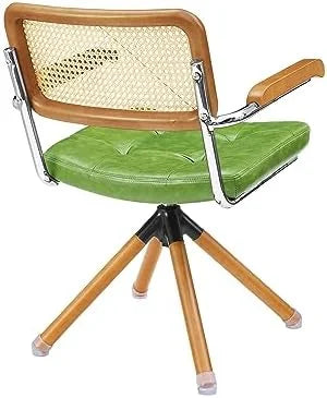 Rattan Faux Leather Office Chair with Wood Legs T29663