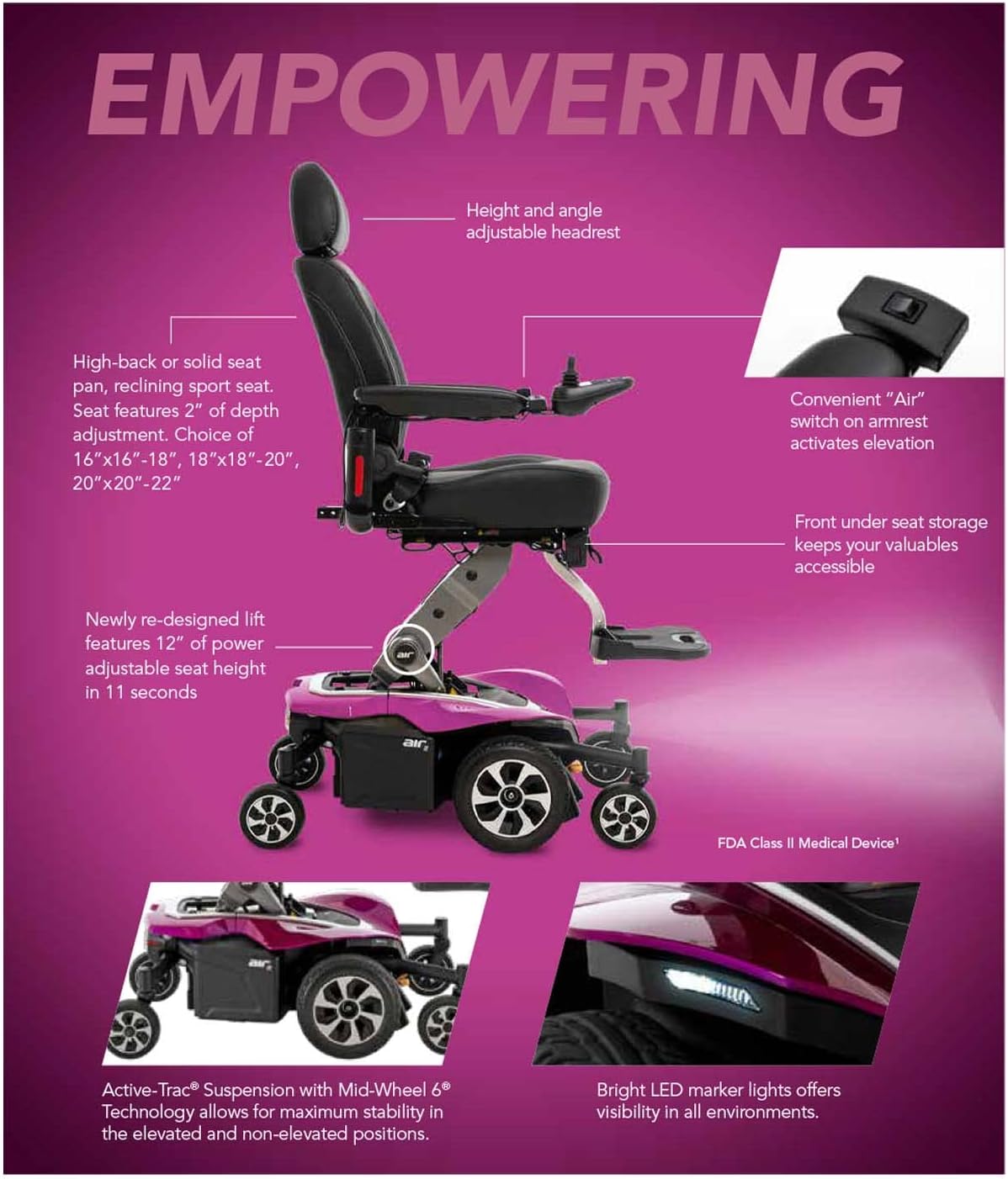 Power Chair with U-1 Batteries, Mid Wheel Drive, 300 lbs. WC, Up to 4 MPH, 16.8 Miles Range Per Charge A324