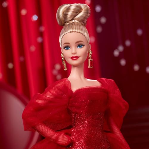 Glittery Red Tulle Gown Doll with Blonde Hair P3533