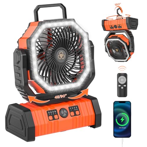 Rechargeable 20000mAh Auto-Oscillating Camping Fan with LED Lantern J7531