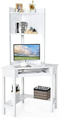 White Corner Computer Desk with Hutch and Shelves G89325