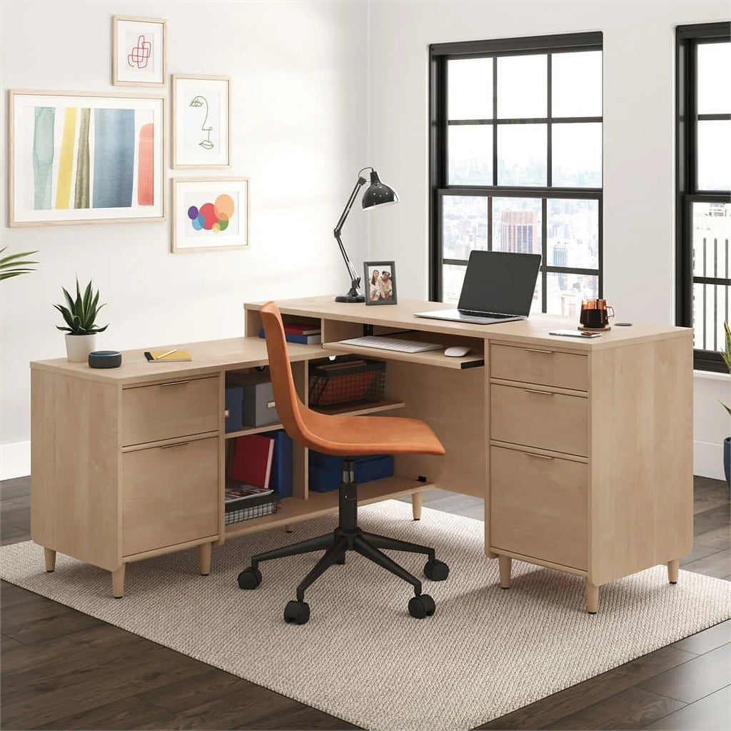 L-Shaped Engineered Wood Desk F713