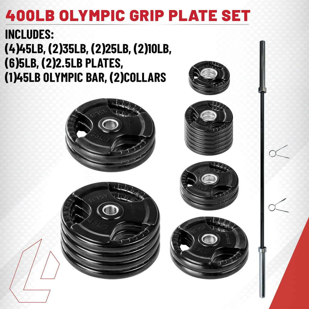 400 LB Olympic Weight Set with Barbell and Clips C306804