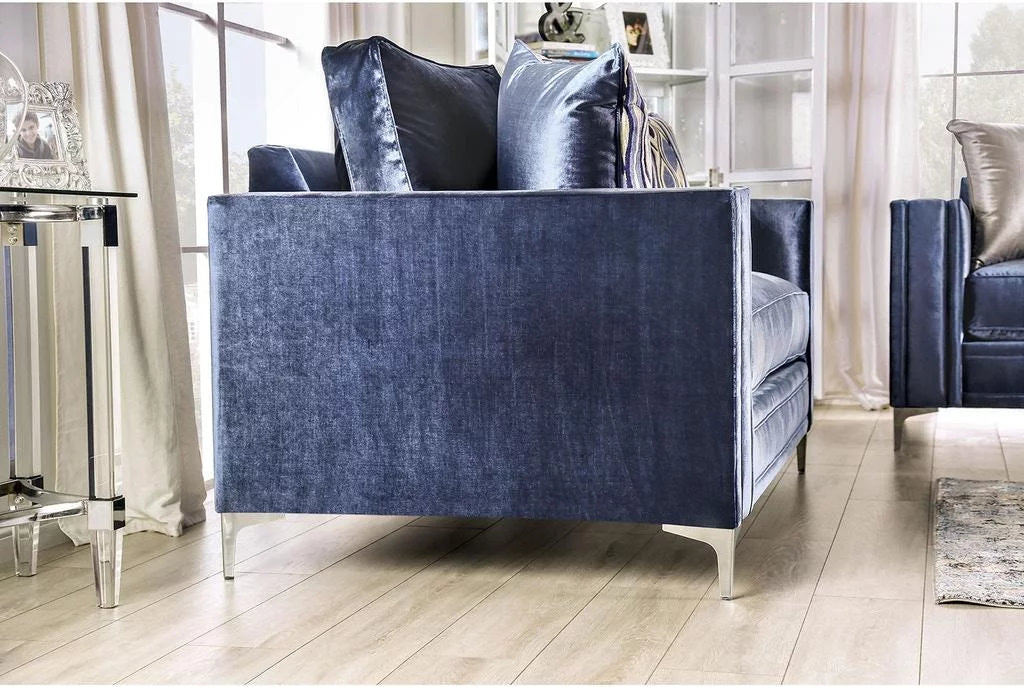Satin Blue & Silver Microfiber Loveseat S780