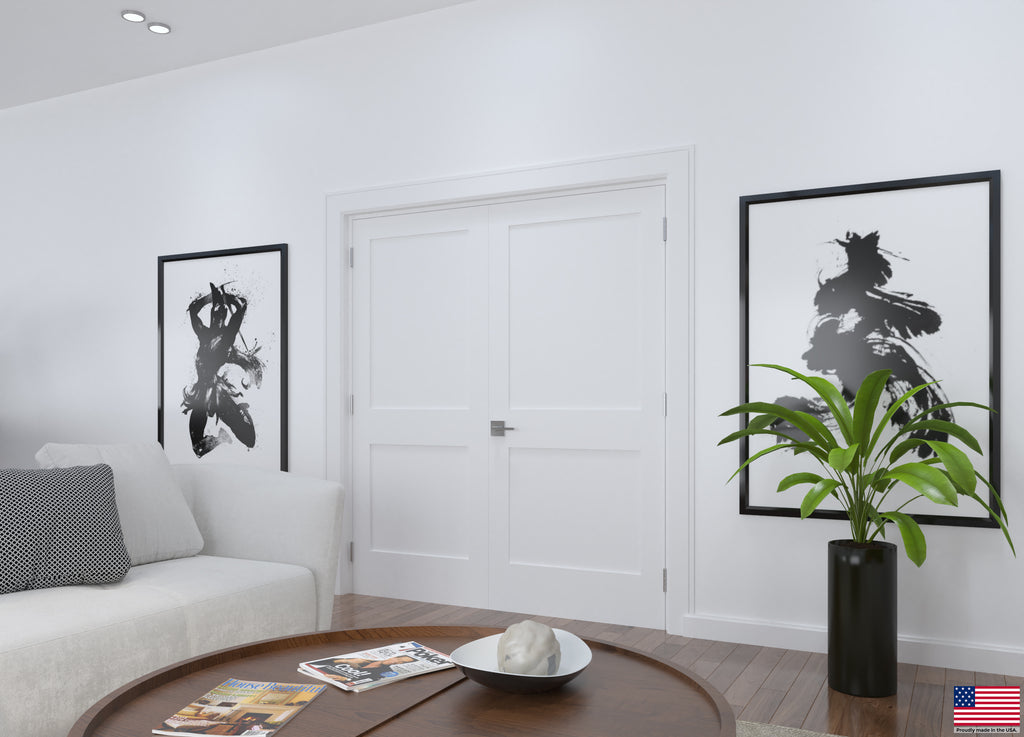 White Primed Double Prehung French Door with Black Hinges P8107