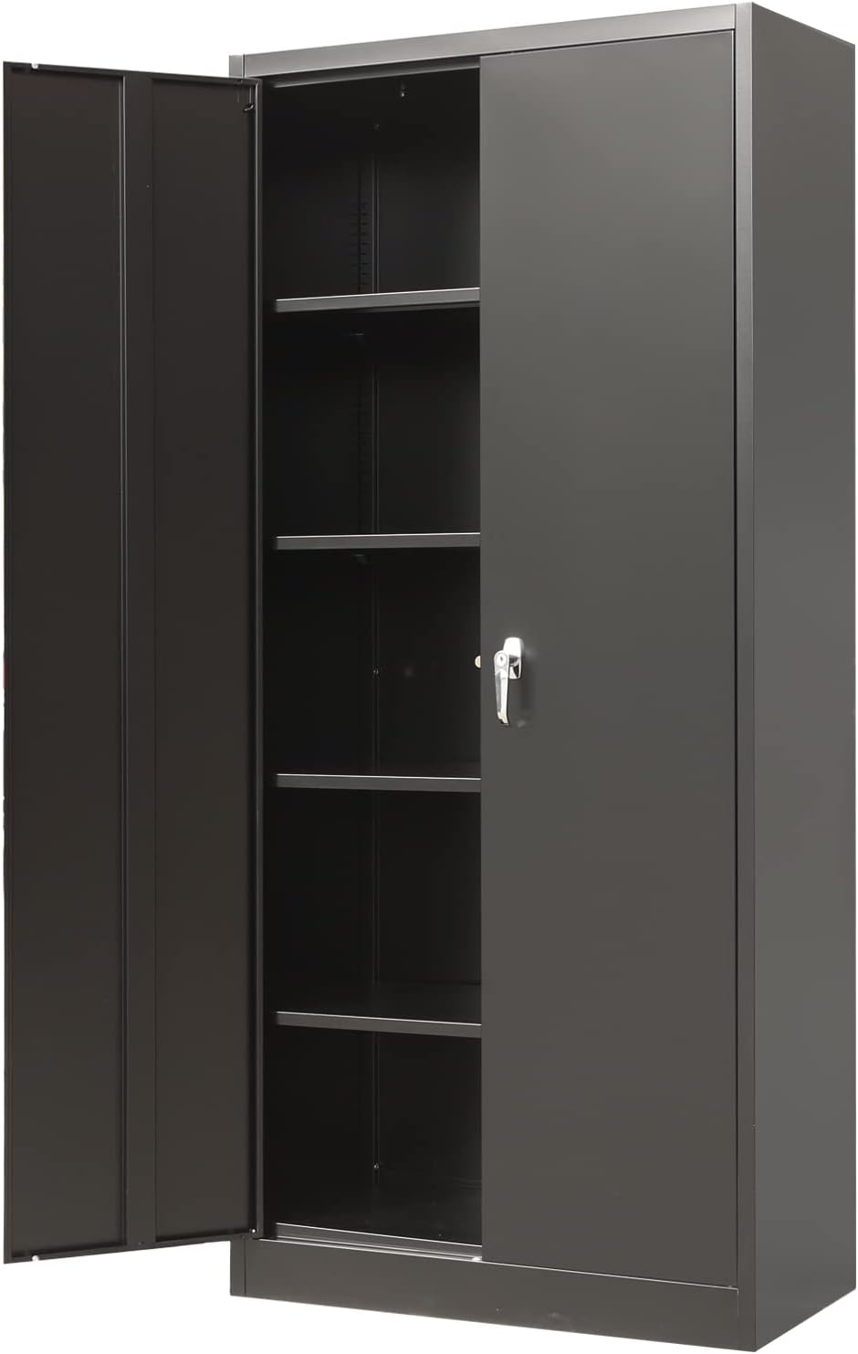 Metal Storage Cabinet with 2 Doors and 4 Shelves, Lockable Steel, 70.86 H x 31.5 W x 15.75 D, Black U71807