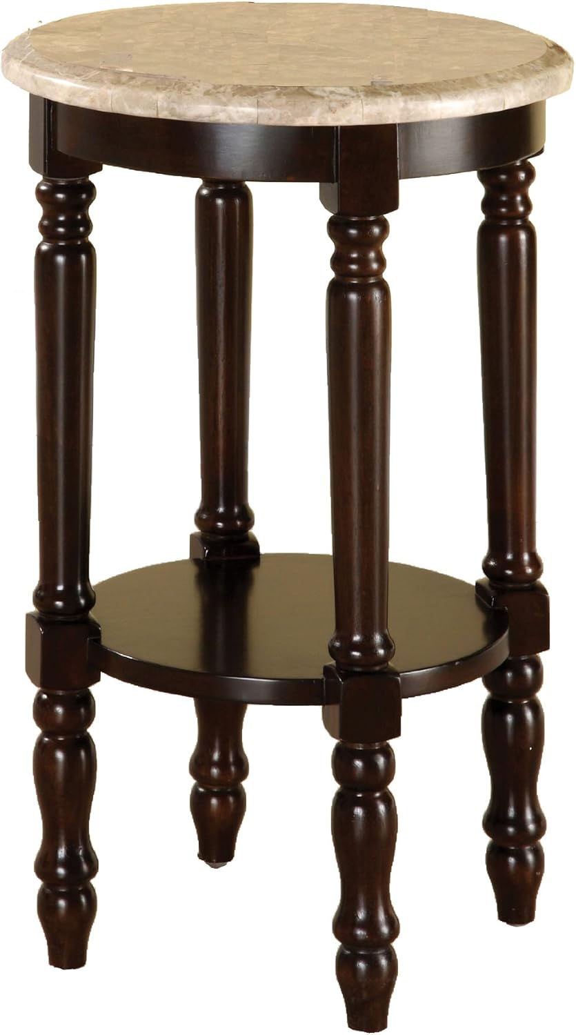 Round Stand with Genuine Marble Top, Dark Cherry Finish X56006