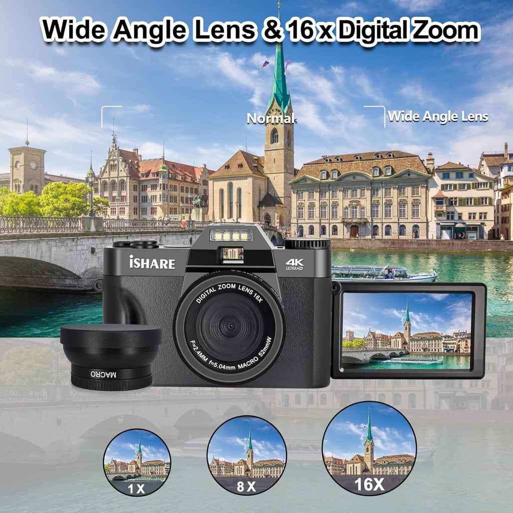 48MP 4K Digital Camera with WiFi and 3.0 Inch Flip Screen V13460