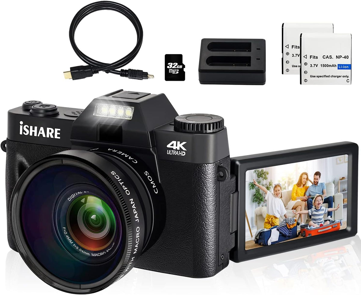 4K 48MP Digital Camera with 3.0 inch 180Deg Flip Screen and 2 Batteries B89965