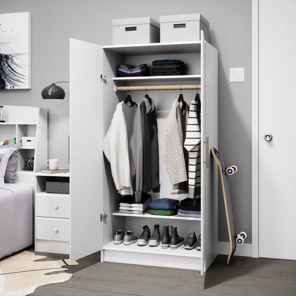 White Wardrobe Closet with Hanging Rail C523