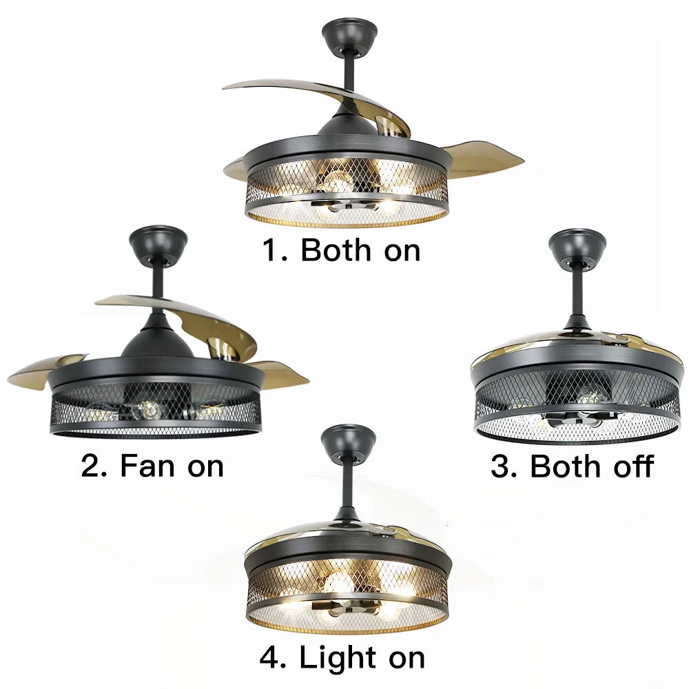 42" Invisible Ceiling Fan with Light and Remote M1964